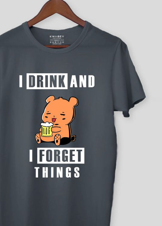 Drink And Forget Stone Grey Half Sleeve T-shirt For Men