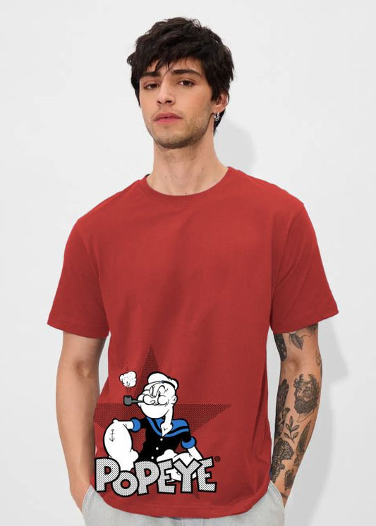Popeye Red Bottom Printed Half Sleeve T-shirt For Men