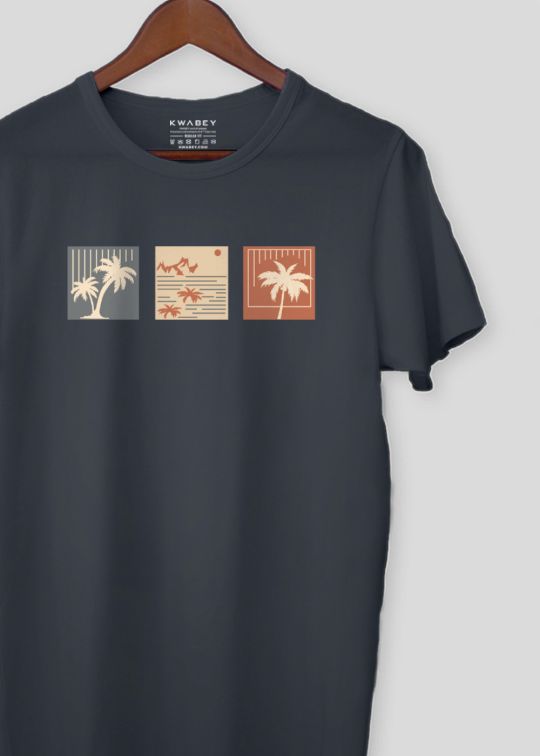 Sunset And palm Tree Stone Grey Half Sleeve T-Shirt For Men