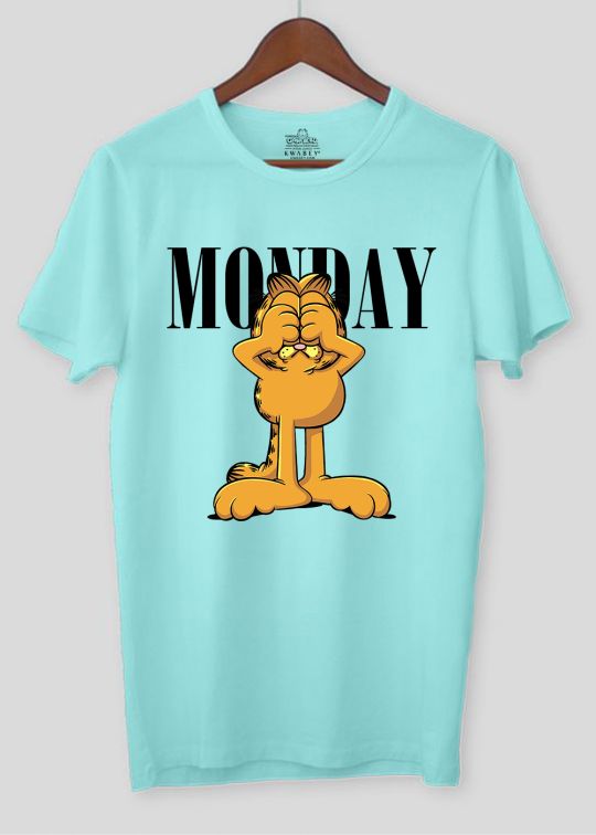 Monday Garfield Aqua Half Sleeve T-Shirt For Men