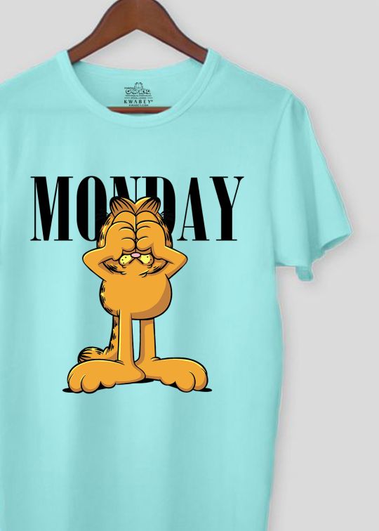Monday Garfield Aqua Half Sleeve T-Shirt For Men