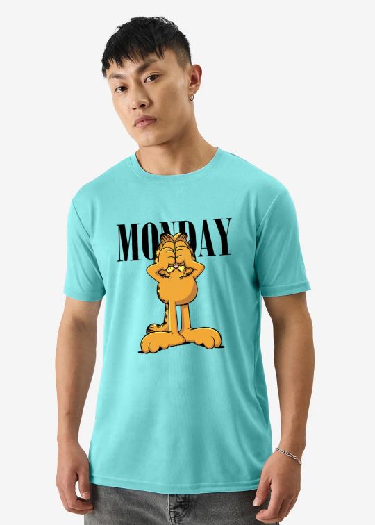 Monday Garfield Aqua Half Sleeve T-Shirt For Men