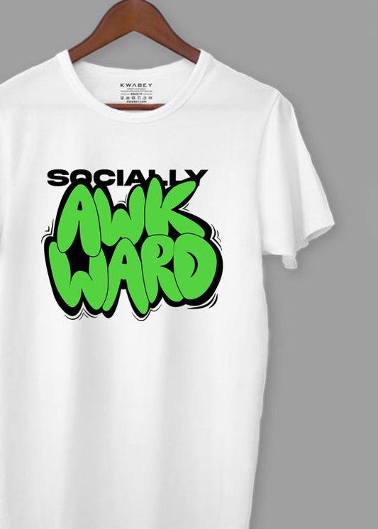 Socially Awkward WhiteHalf Sleeve T-Shirt For Men