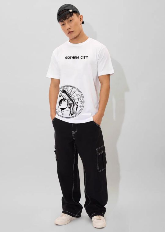 Gotham City White Half Sleeve T-Shirt For Men