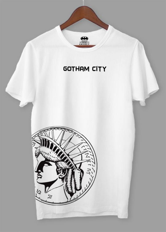 Gotham City White Half Sleeve T-Shirt For Men