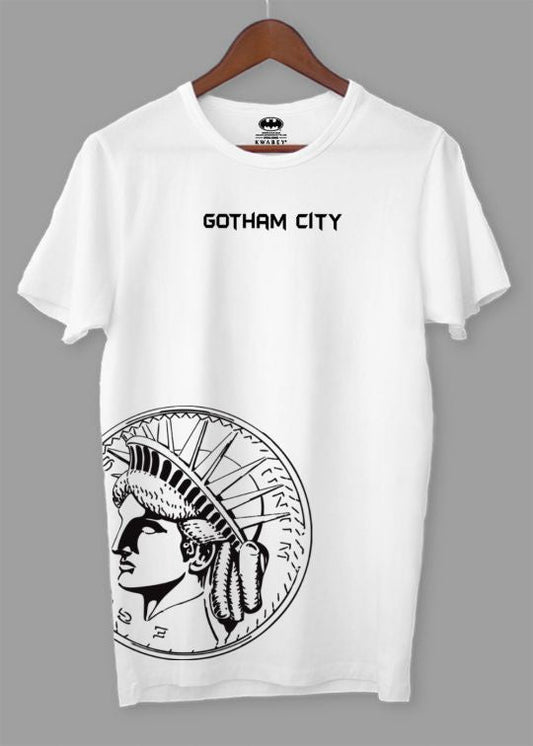 Gotham City White Half Sleeve T-Shirt For Men