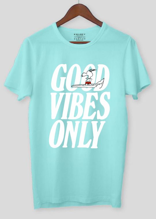 Good Vibes Snoopy Aqua Half Sleeve T-Shirt For Men