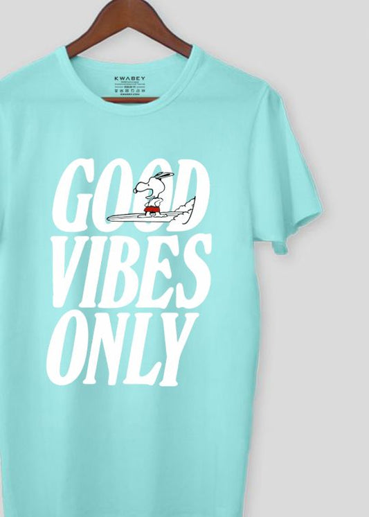 Good Vibes Snoopy Aqua Half Sleeve T-Shirt For Men