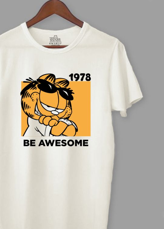 Garfield Be Awesome Egg Shell Half Sleeve T-Shirt For Men