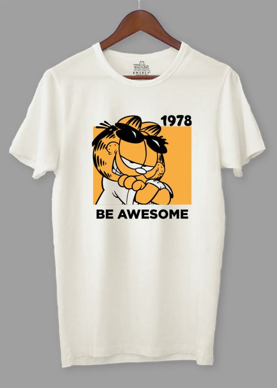 Garfield Be Awesome Egg Shell Half Sleeve T-Shirt For Men