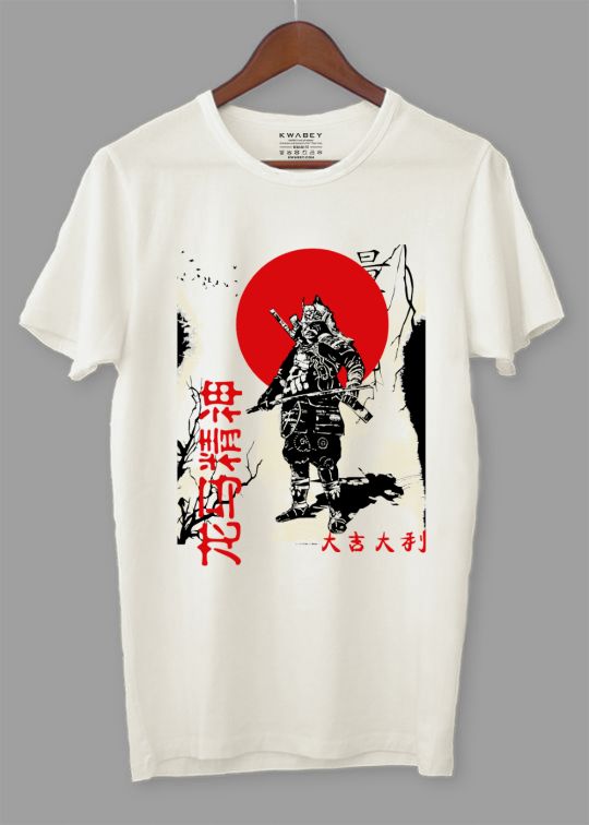 Samurai Printed Egg Shell Half Sleeve T-Shirt For Men