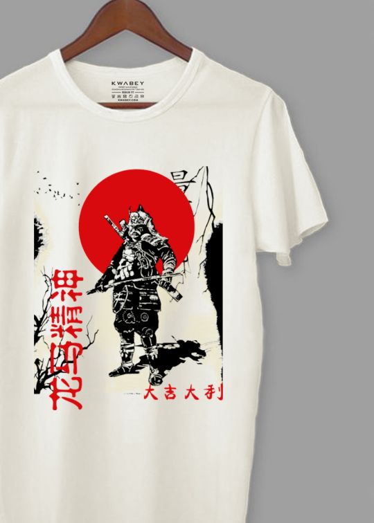 Samurai Printed Egg Shell Half Sleeve T-Shirt For Men