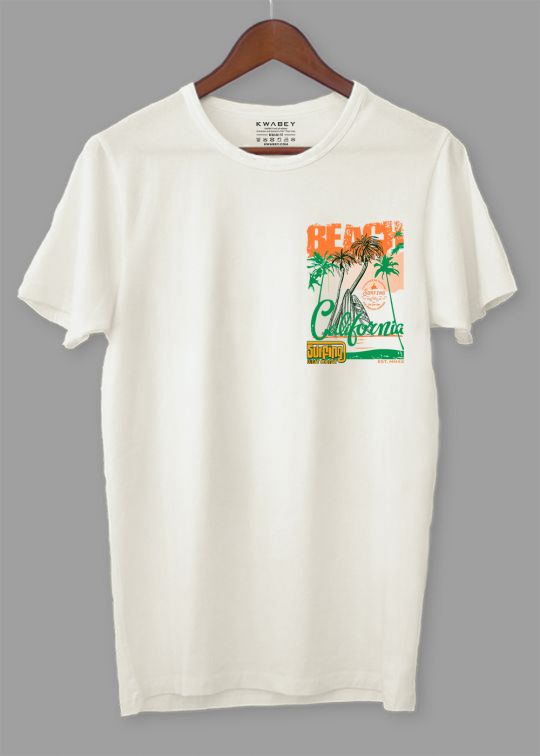Beach California Pocket Printed Egg Shell Half Sleeve T-Shirt For Men