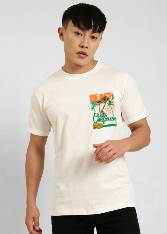 Beach California Pocket Printed Egg Shell Half Sleeve T-Shirt For Men