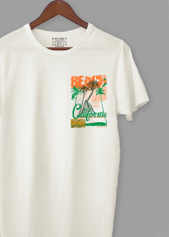 Beach California Pocket Printed Egg Shell Half Sleeve T-Shirt For Men