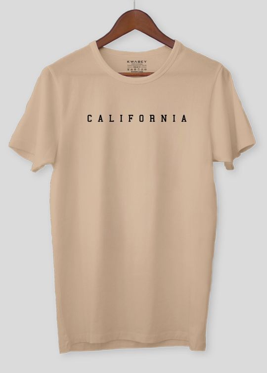 California Printed Beige Half Sleeve T-shirt For Men