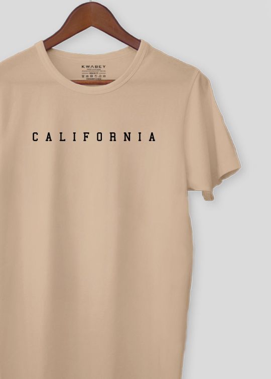 California Printed Beige Half Sleeve T-shirt For Men