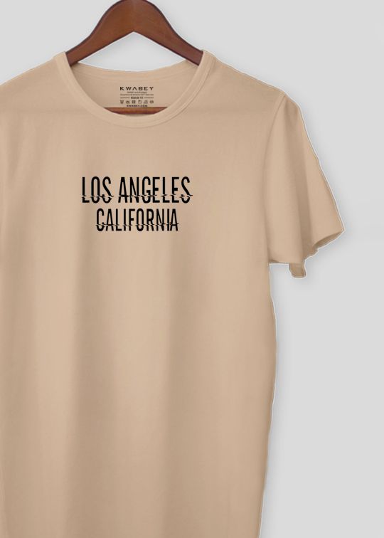 Los Angles California Beige Half Sleeve T-Shirt For Men