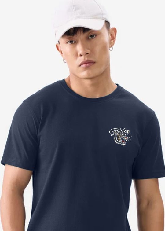 Fearless Pocket Printed Navy Half Sleeve T-Shirt For Men