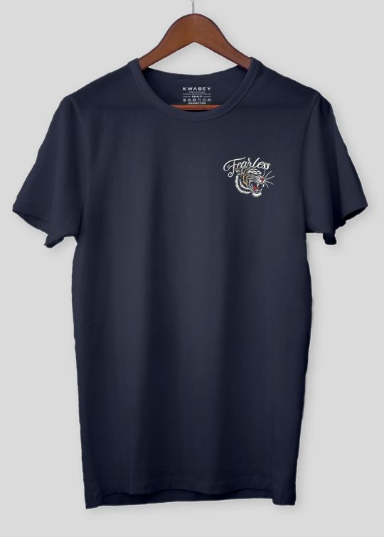 Fearless Pocket Printed Navy Half Sleeve T-Shirt For Men