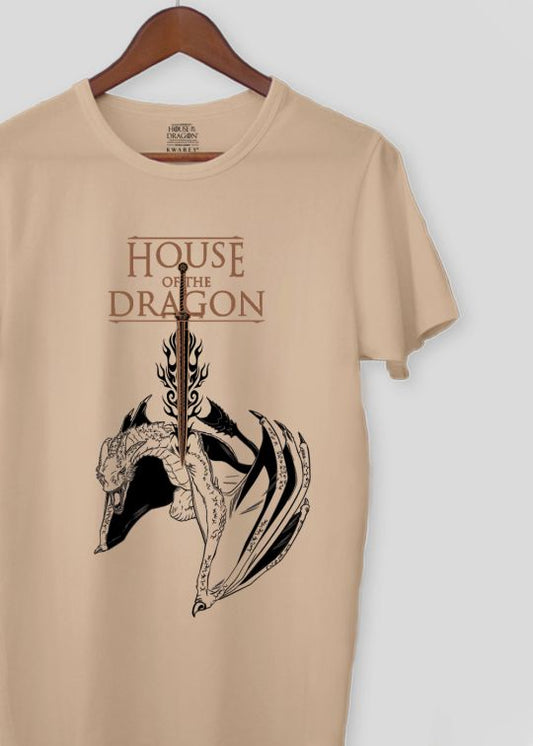House Of Dragon Beige Half Sleeve T-Shirt For Men
