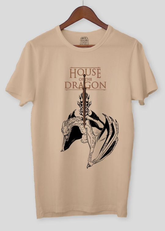 House Of Dragon Beige Half Sleeve T-Shirt For Men