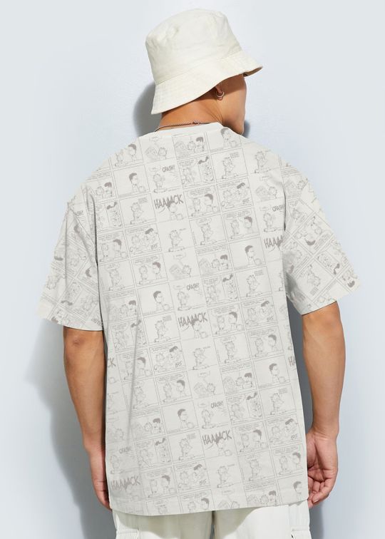 Garfield All Over Printed Off White Oversized T-shirt For Men