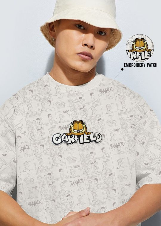 Garfield All Over Printed Off White Oversized T-shirt For Men