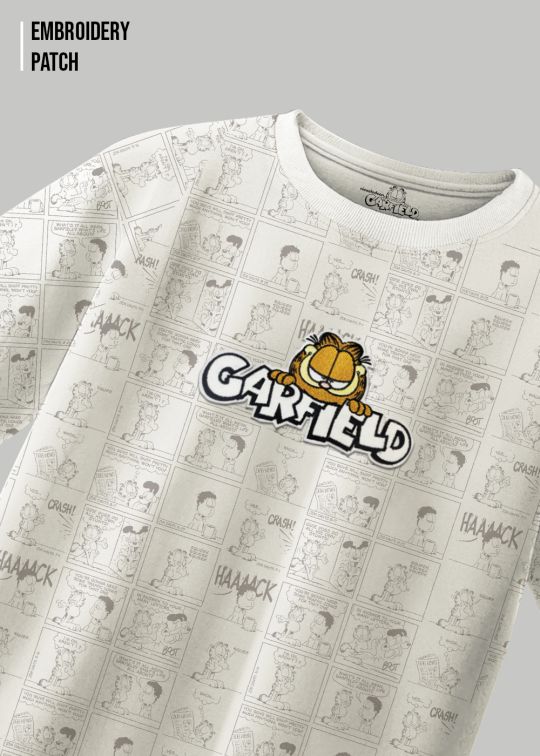 Garfield All Over Printed Off White Oversized T-shirt For Men
