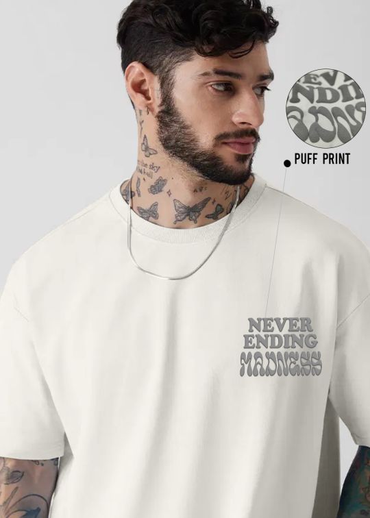 Never Ending Madness Off White Oversized T-shirt For Men