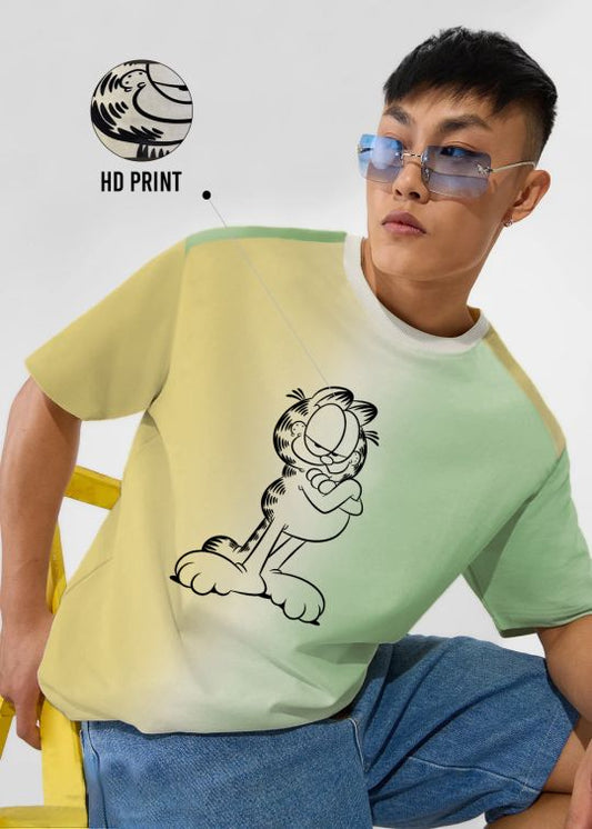 Tricolor Garfield Printed Oversized T-shirt For Men
