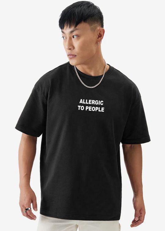 Allergic To People Black Oversized T-shirt For Men