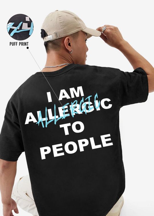 Allergic To People Black Oversized T-shirt For Men