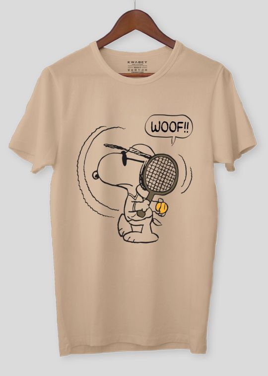 Woof Snoopy Beige Half Sleeve T-Shirt For Men
