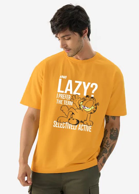 Selectively Active Garfield Mustard Half Sleeve T-Shirt For Men