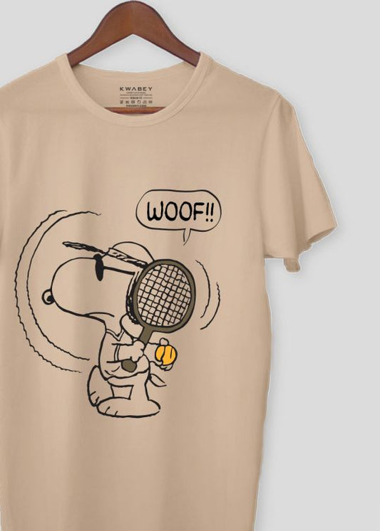 Woof Snoopy Beige Half Sleeve T-Shirt For Men