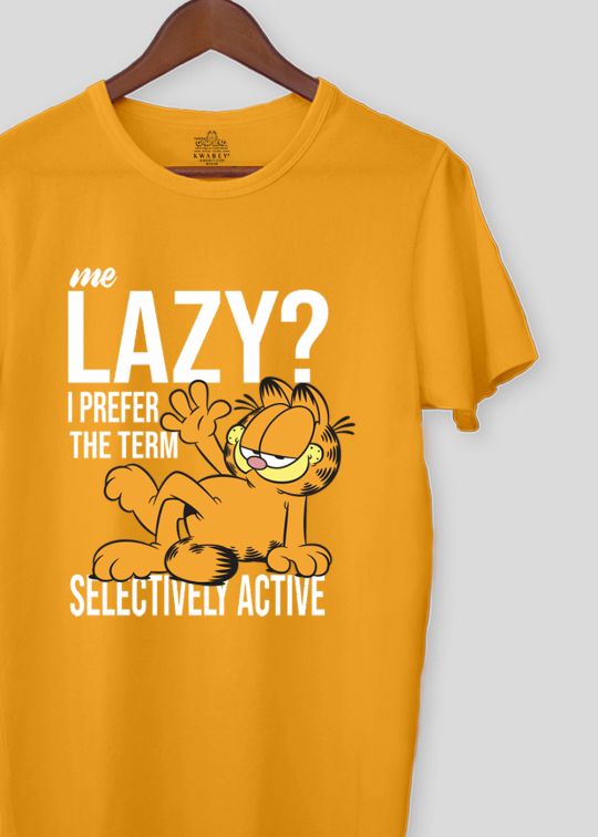 Selectively Active Garfield Mustard Half Sleeve T-Shirt For Men