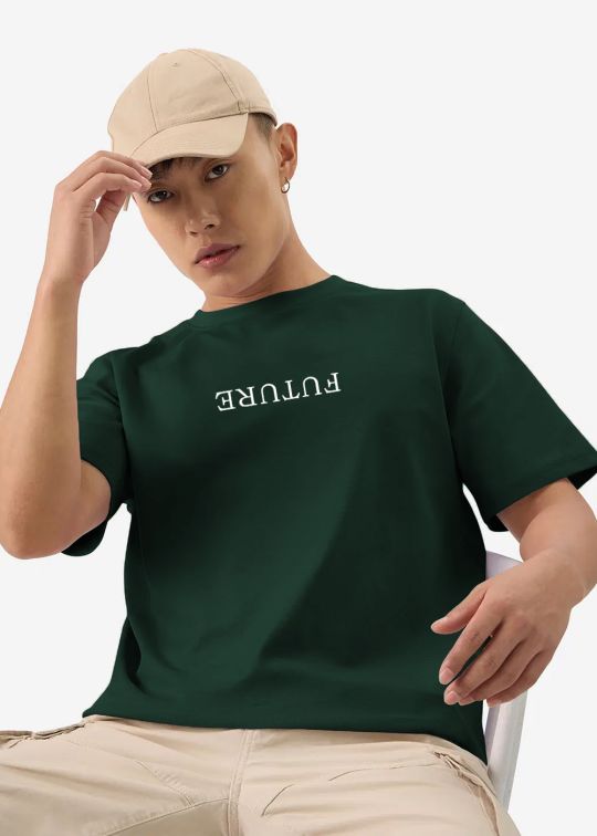 Future Printed Bottle Green Half Sleeve T-Shirt For Men