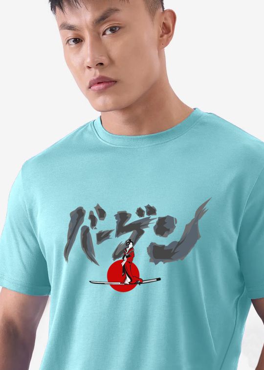Samurai Aqua Half Sleeve T-Shirt For Men