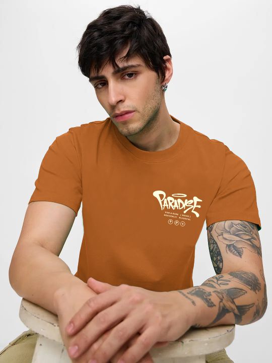 Paradise Heavenly Blissful Rust Half Sleeve T-Shirt For Men