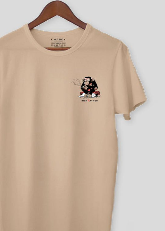 Highways 420 Beige Half Sleeve T-Shirt For Men