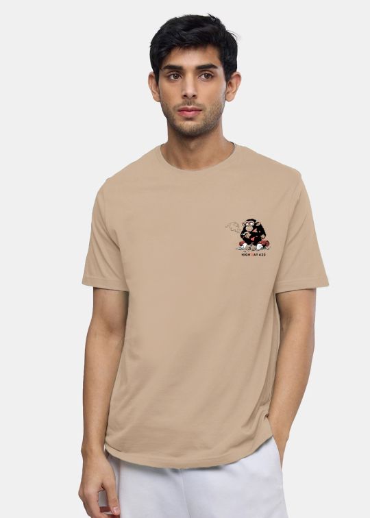 Highways 420 Beige Half Sleeve T-Shirt For Men