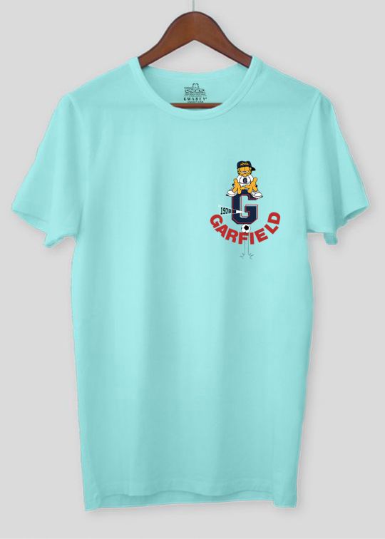 Garfield Pocket Printed Aqua Half Sleeve T-Shirt For Men