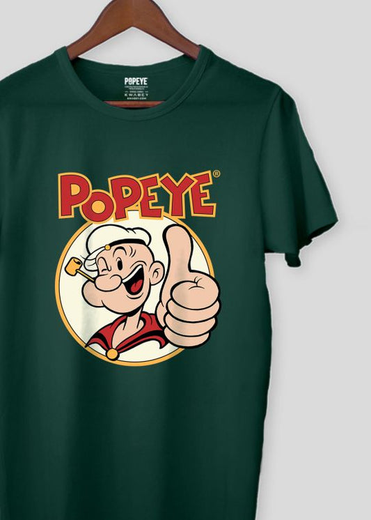 Popeye Bottle Green Half Sleeve T-Shirt For Men