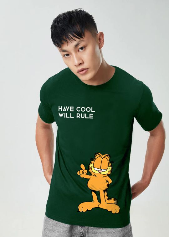 Offical Have Cool Garfield Bottle Green Half SleeveT-Shirt For Men