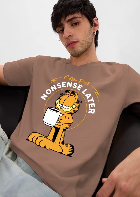 Kwabey x Garfield Nonsense Later Mocha Moose Half Sleeve T-Shirt for Men