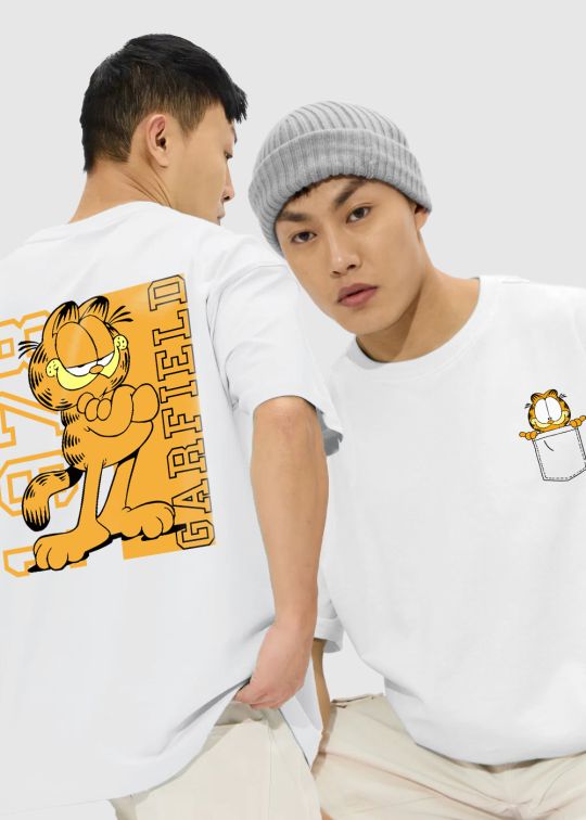 Pocket Garfield White Oversized T-shirt For Men