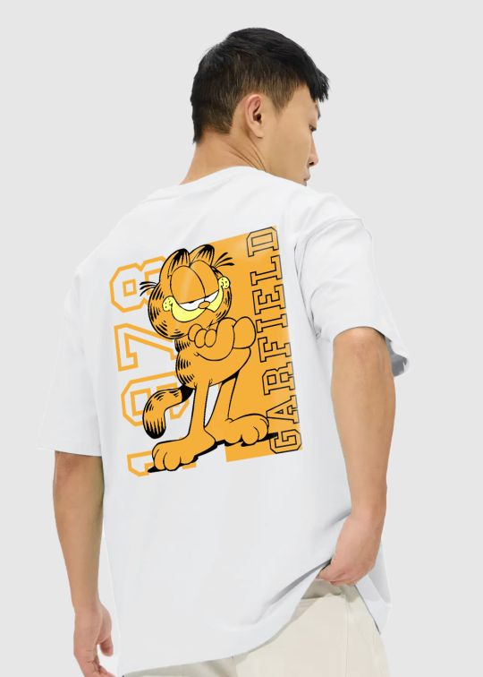 Pocket Garfield White Oversized T-shirt For Men