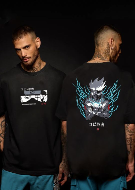 Hataka kakashi Black Oversized T-Shirt For Men