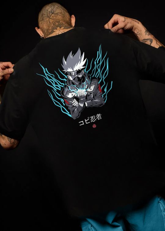 Hataka kakashi Black Oversized T-Shirt For Men